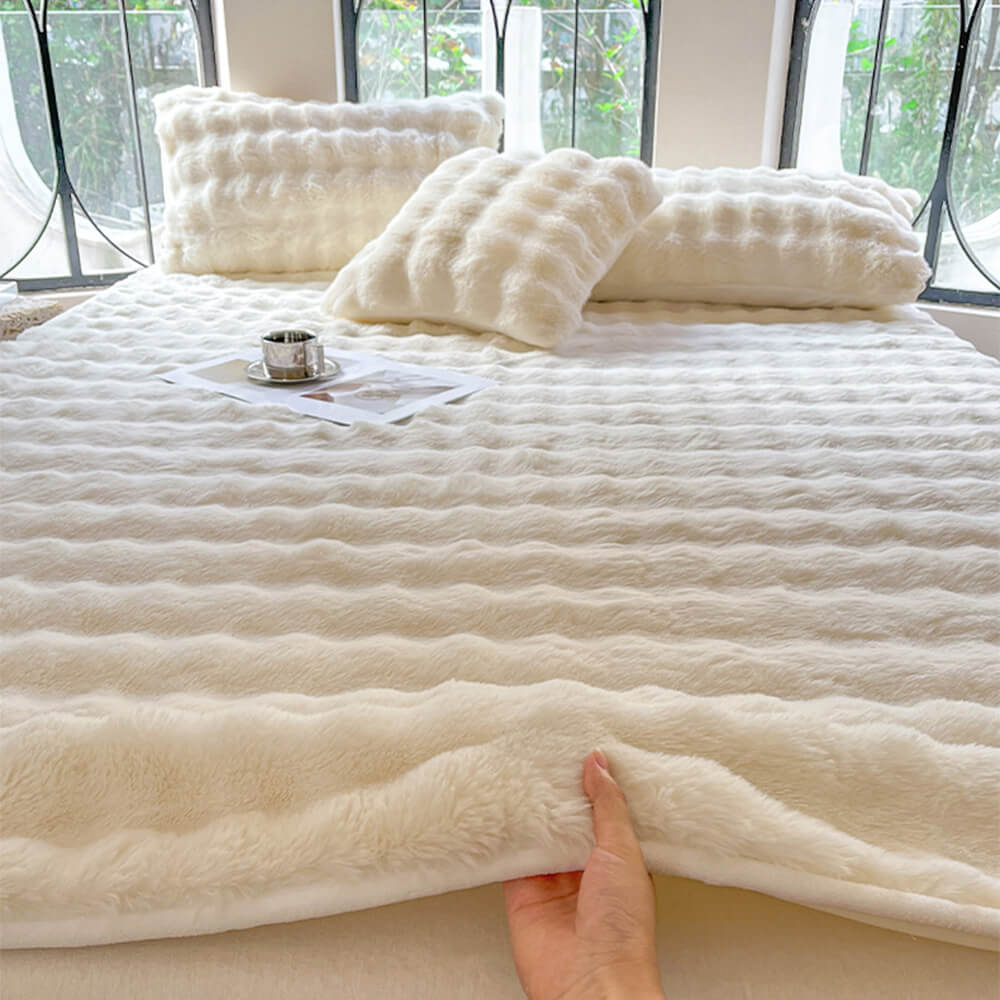 Housse de matelas drap-housse chaude et douce pour la peau en peluche