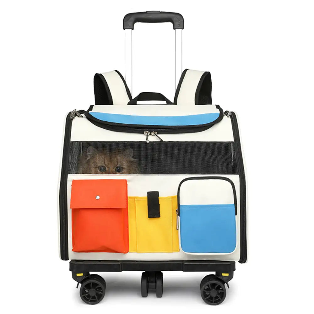Portable Rolling Pet Backpack Carrier with Detachable Trolley