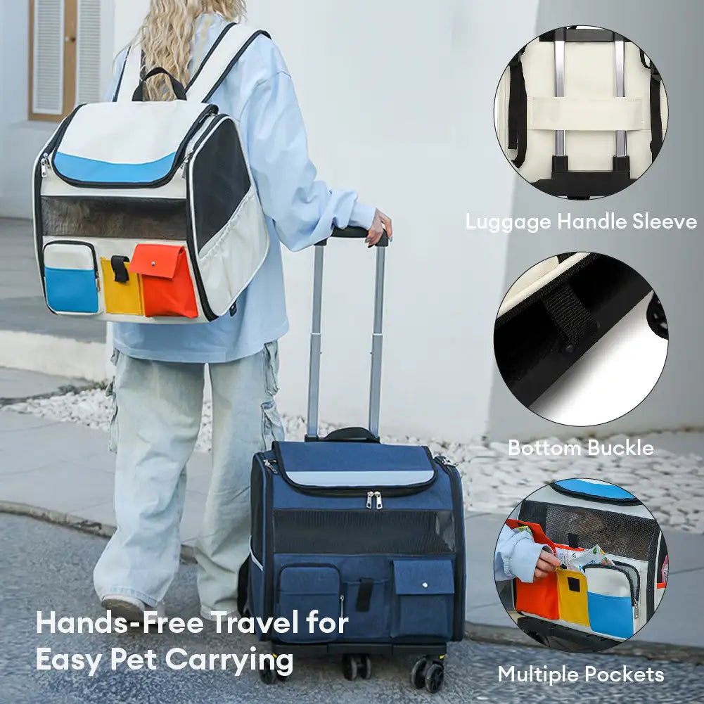 Portable Rolling Pet Backpack Carrier with Detachable Trolley