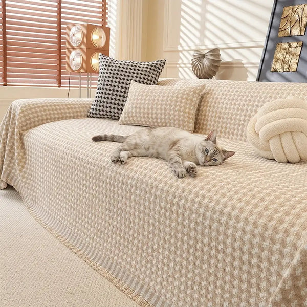 Puzzle Textured Chenille Scratch-Resistant Sofa Large Blanket Couch Cover