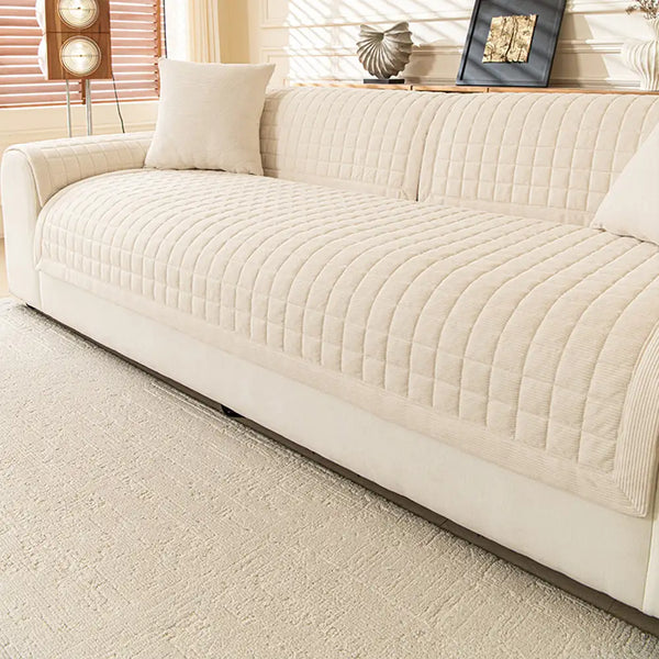 Quilted Square Simple Comfortable Sofa Protector Non-Slip Couch Cover