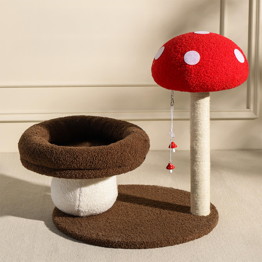 Red Mushroom Cat Climbing Frame with Sisal Scratching Post & Cozy Cat Tree