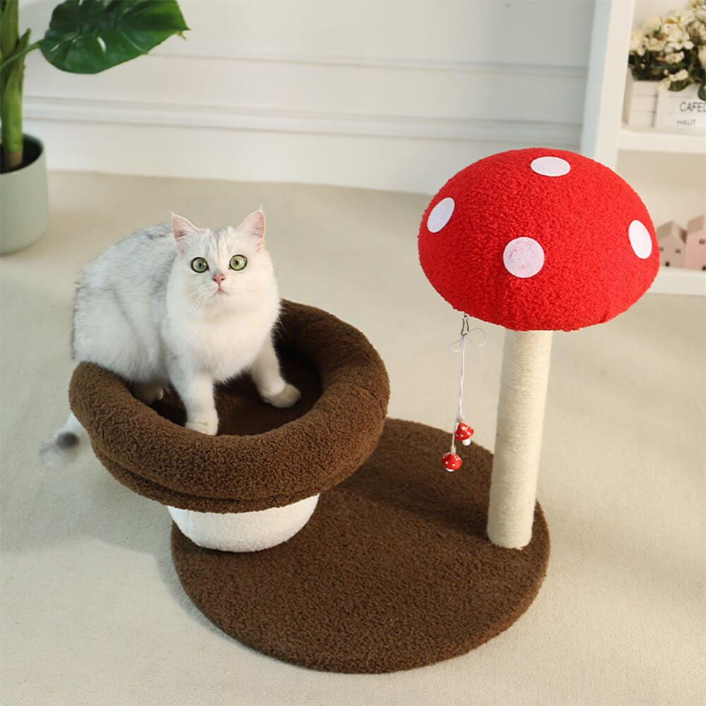 Red Mushroom Cat Climbing Frame with Sisal Scratching Post & Cozy Cat Tree