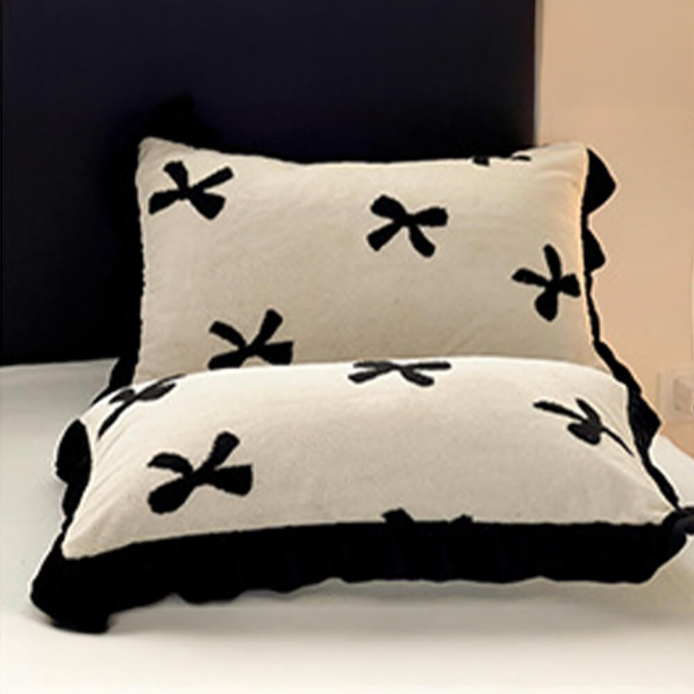 Romantic Bow knot Anti-Static Warm Milk Velvet Bed Sheet Set