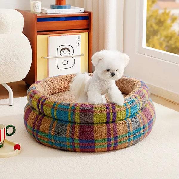 Round Plush Comfort Dog Bed With Raised Sides - Cuddling Bed