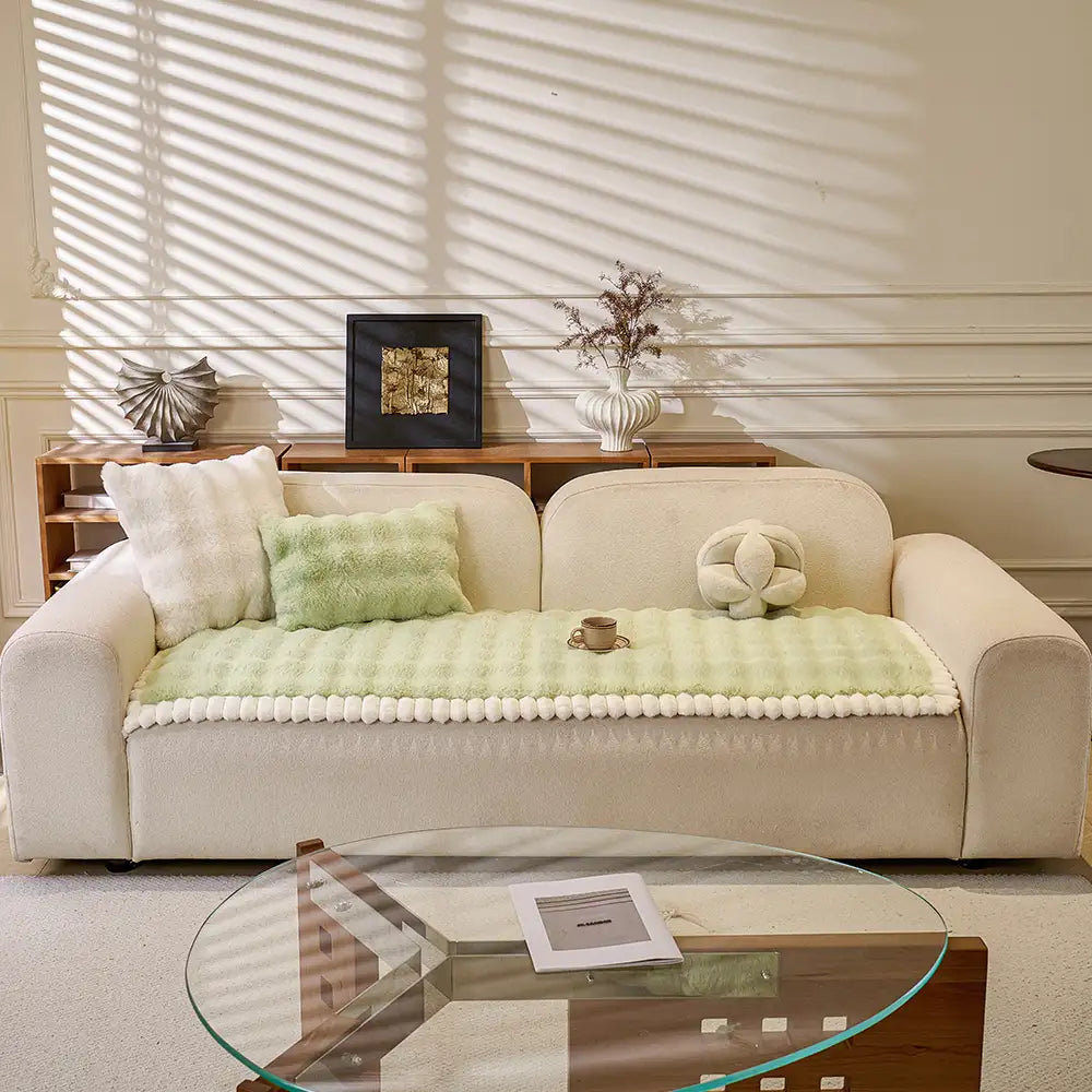 Soft Faux Rabbit Plush Thick Skin-Friendly Non-Slip Couch Cover