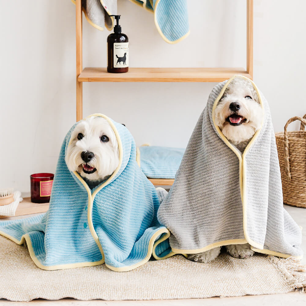 Soft Striped Quick-Dry Absorbent Dog Bathrobe Towel