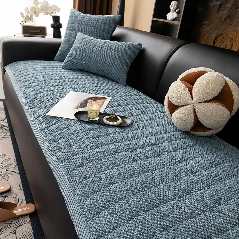 Square Corduroy Anti-Scratch Fabric Pet Friendly Non-Slip Couch Cover