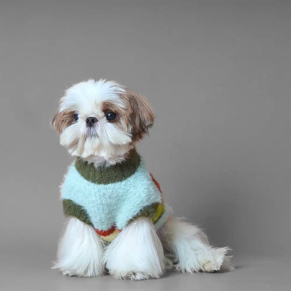 Stylish Striped Stand-Up Collar Knitted Plush Dog Sweater