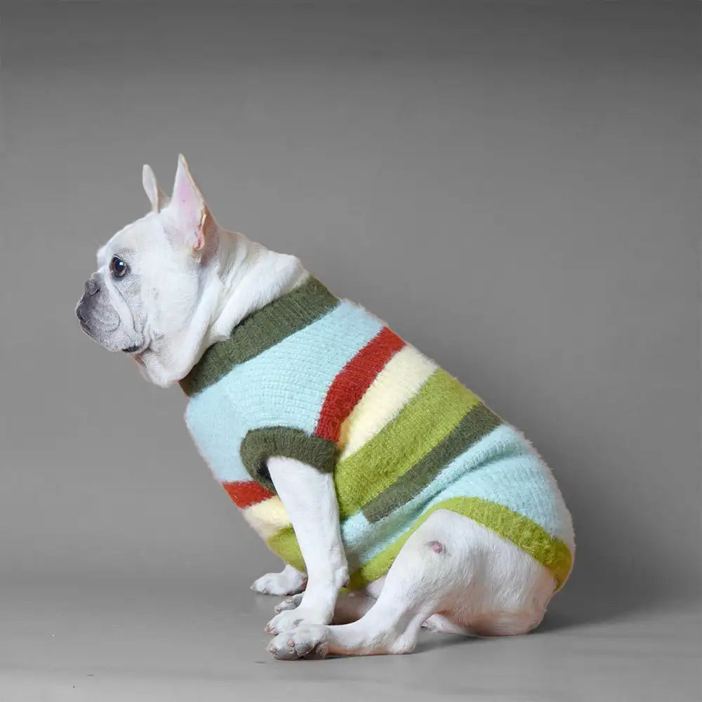 Stylish Striped Stand-Up Collar Knitted Plush Dog Sweater
