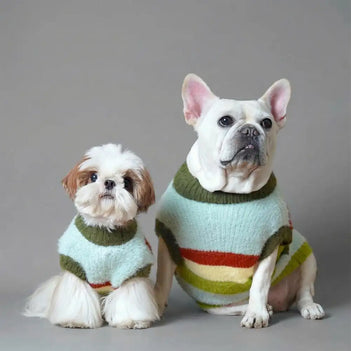 Stylish Striped Stand-Up Collar Knitted Plush Dog Sweater