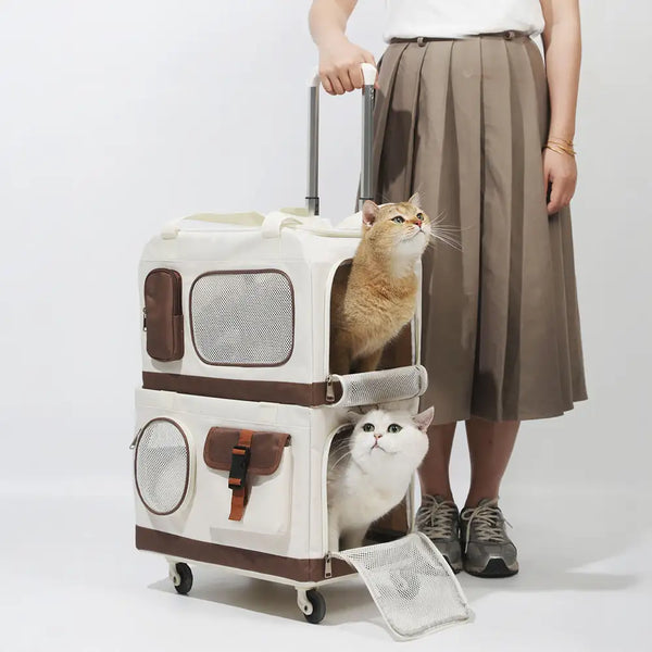 Travel Carrier Double-Layer Foldable Cat Bag with Detachable Trolley - Travel Nest