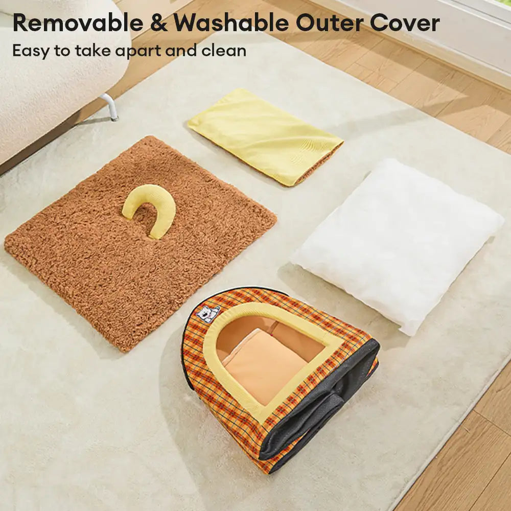 Vintage Plaid Cozy Plush Warm Foldable Cat Cave Dog House