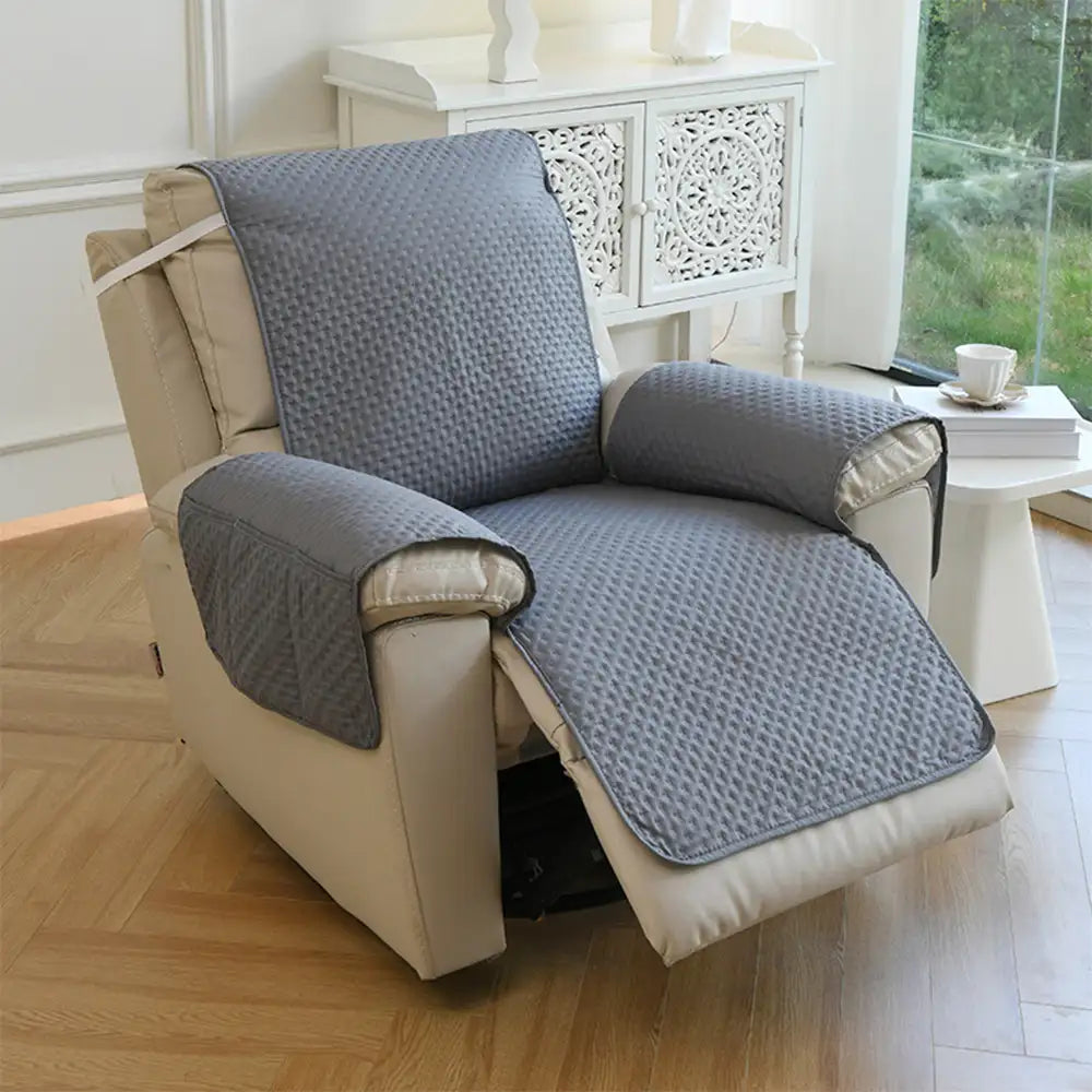 Water-Repellent Solid Color Recliner Chair Cover with Elastic Straps