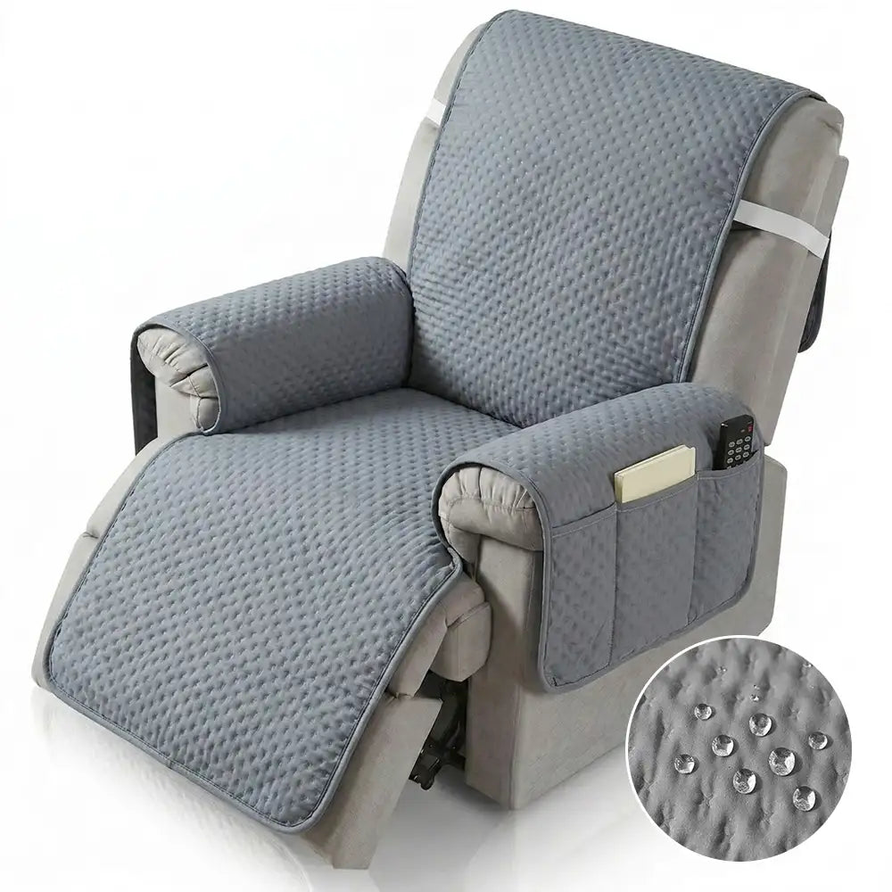Water-Repellent Solid Color Recliner Chair Cover with Elastic Straps