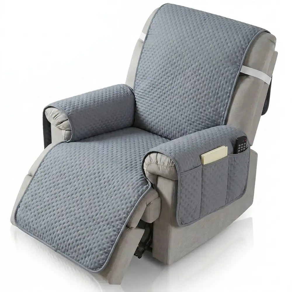 Water-Repellent Solid Color Recliner Chair Cover with Elastic Straps