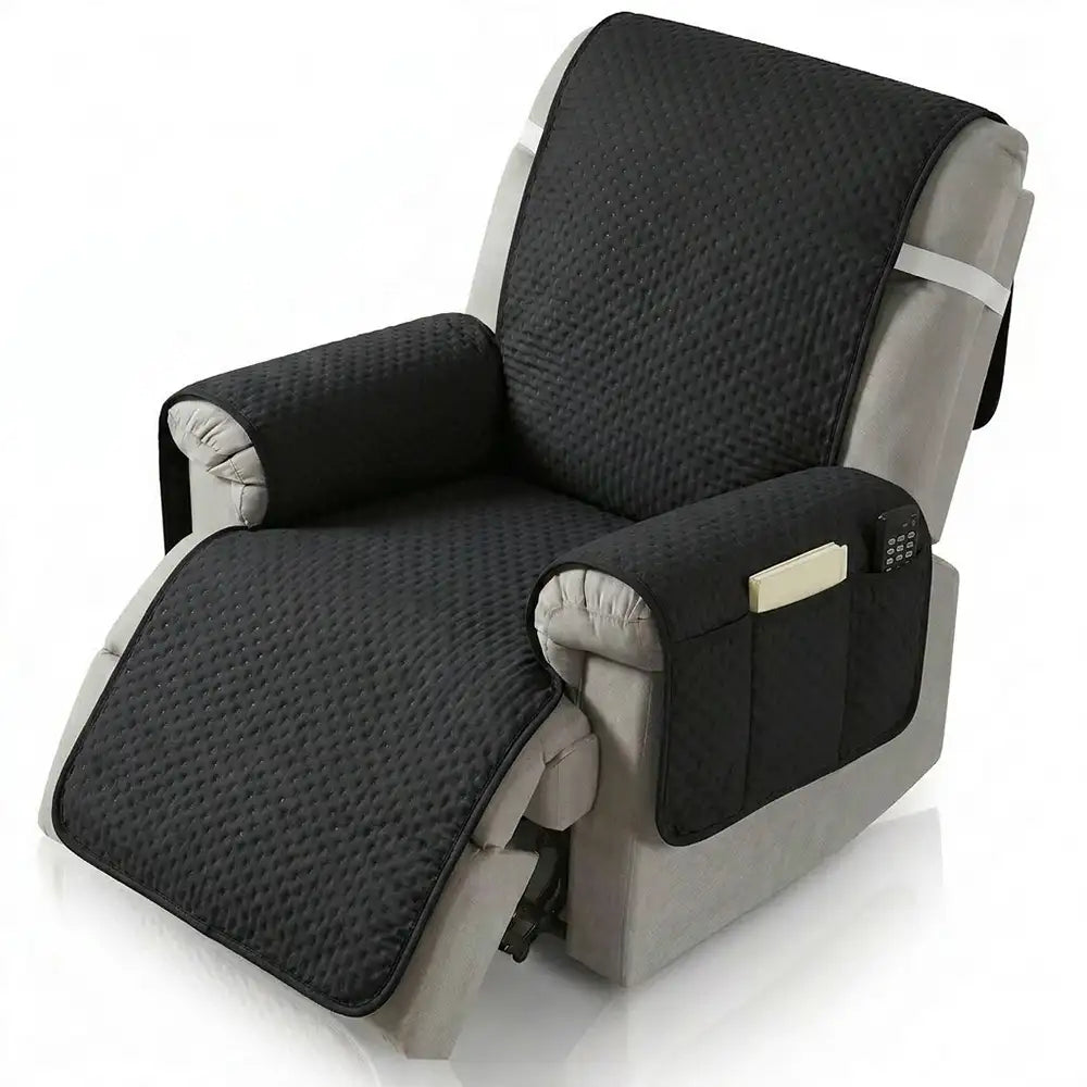 Water-Repellent Solid Color Recliner Chair Cover with Elastic Straps