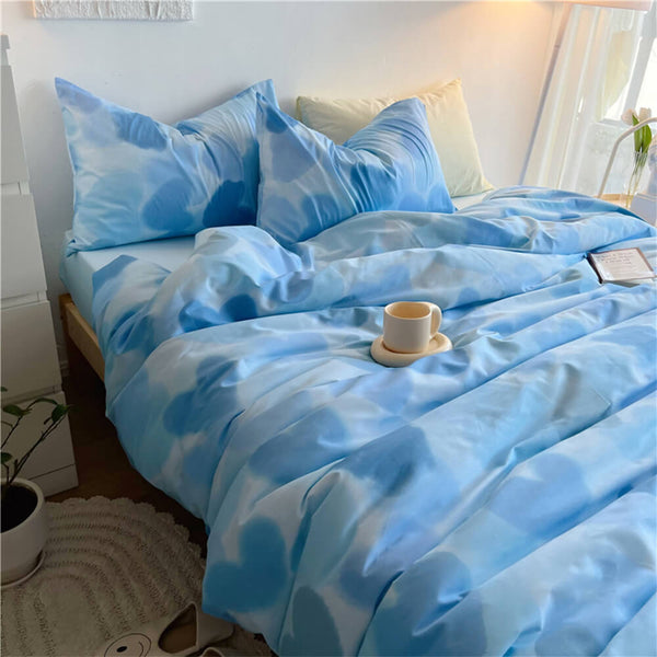 Watercolor Heart Gradient Cotton Duvet Cover Bed Sheet Set