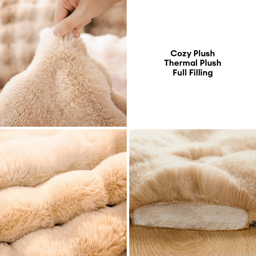 Wave Pattern Ultra Soft Faux Rabbit Fur Dog & Cat Mat With Pet Pillow