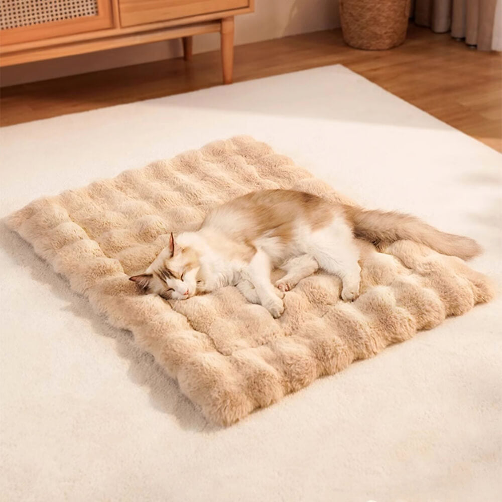 Wave Pattern Ultra Soft Faux Rabbit Fur Dog & Cat Mat With Pet Pillow