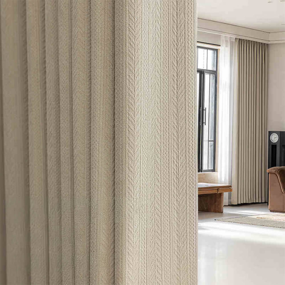 Wheat Jacquard Soft Thickened Chenille Soundproof High Blackout Curtain Set