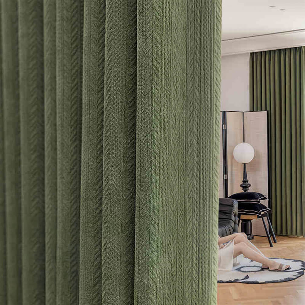 Wheat Jacquard Soft Thickened Chenille Soundproof High Blackout Curtain Set