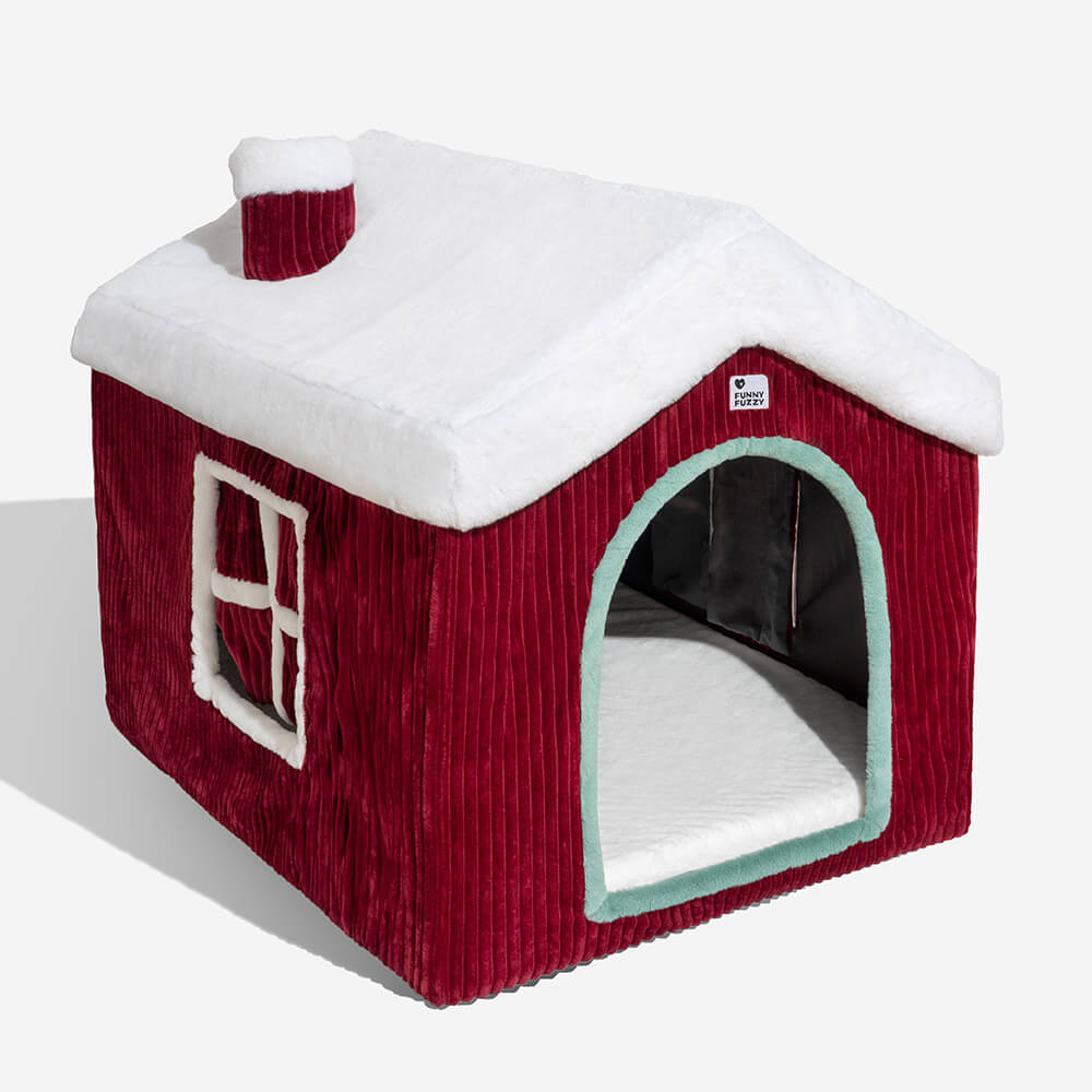 Casa de neve de Natal, calor aconchegante, casa de cachorro grande