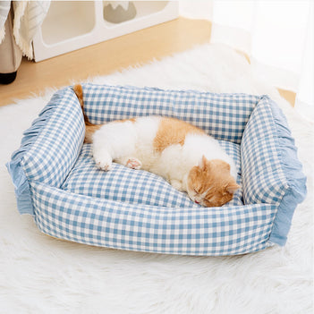 Fashion Ruffle Plaid Detachable Warm Dog & Cat Bed - FUNNYFUZZY