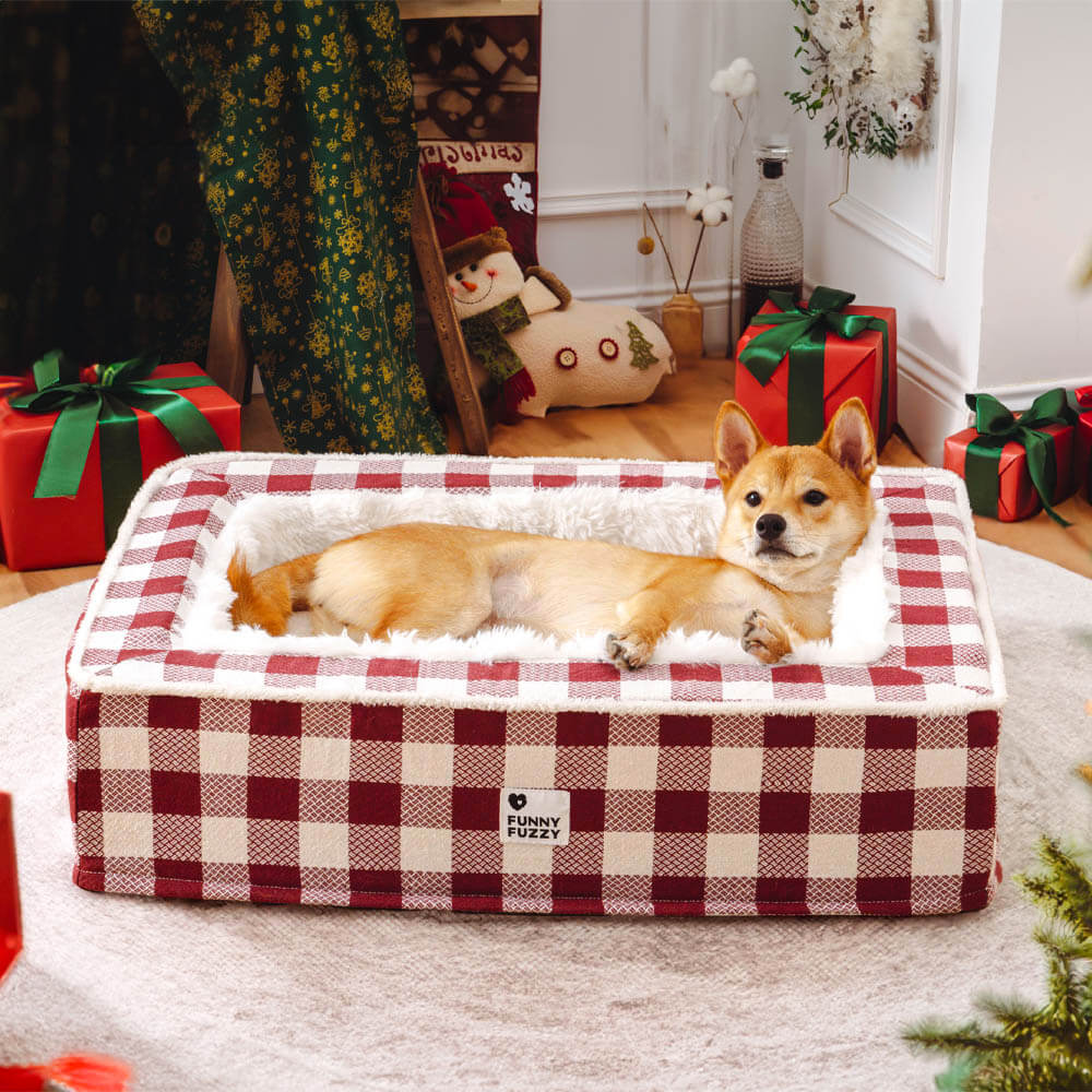 Festive Classic Tartan Cozy Dog Anti-Anxiety Calming Bed