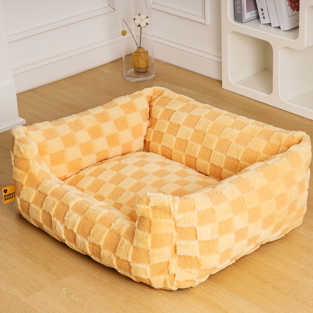 Fluffy Tufted Comfty Square Checkered Dog & Cat Bed