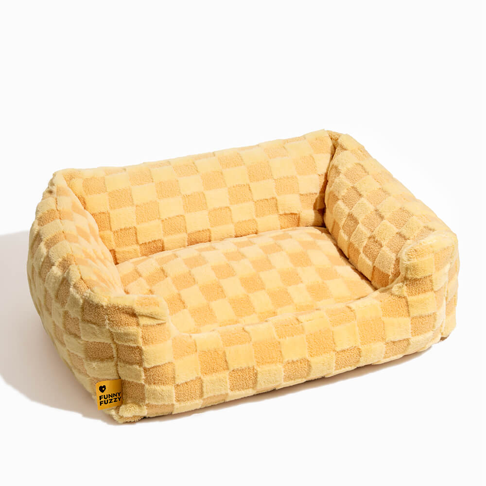 Fluffy Tufted Comfty Square Checkered Dog & Cat Bed