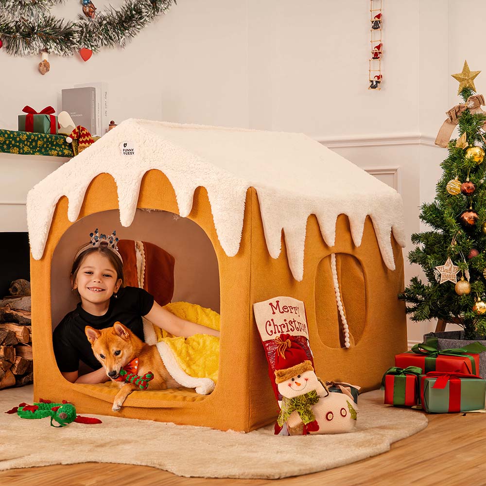 Gingerbread Snow House Pet Tent Detachable Large Dog House