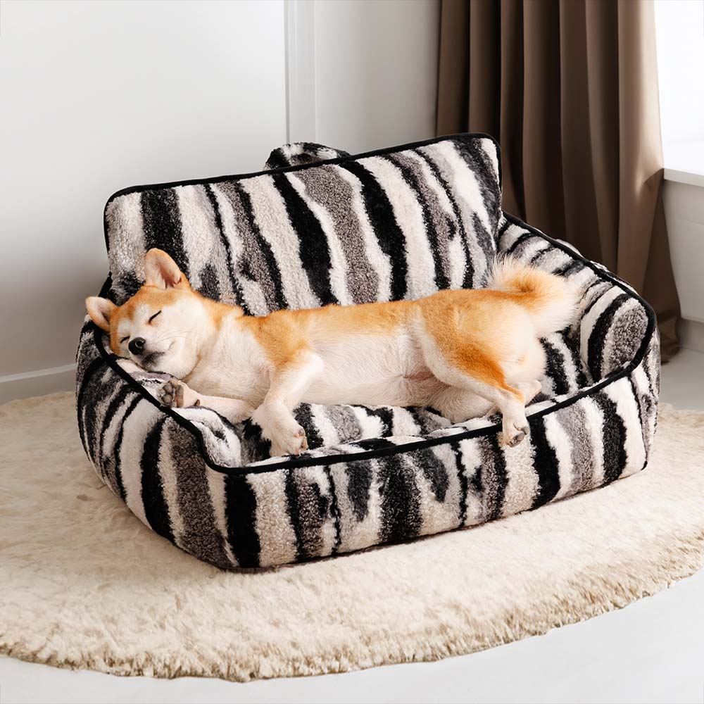 Canapé-lit de luxe en laine d'agneau à imprimé zèbre pour chien et chat
