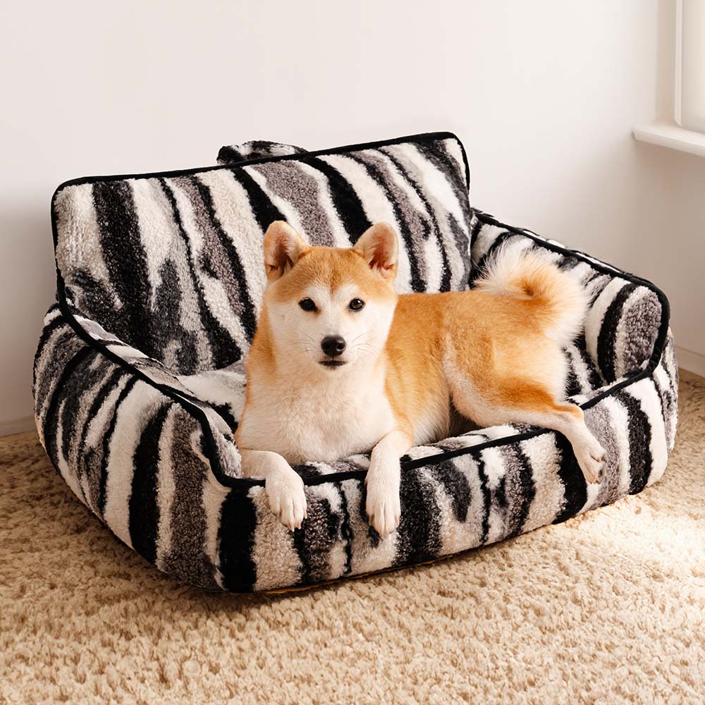 Sofá-cama luxuoso para cães e gatos com estampa de zebra de lã de carneiro