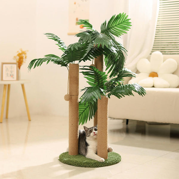 Tropical Rainforest-Inspired Realistic Coconut Tree Cat Scratching Post