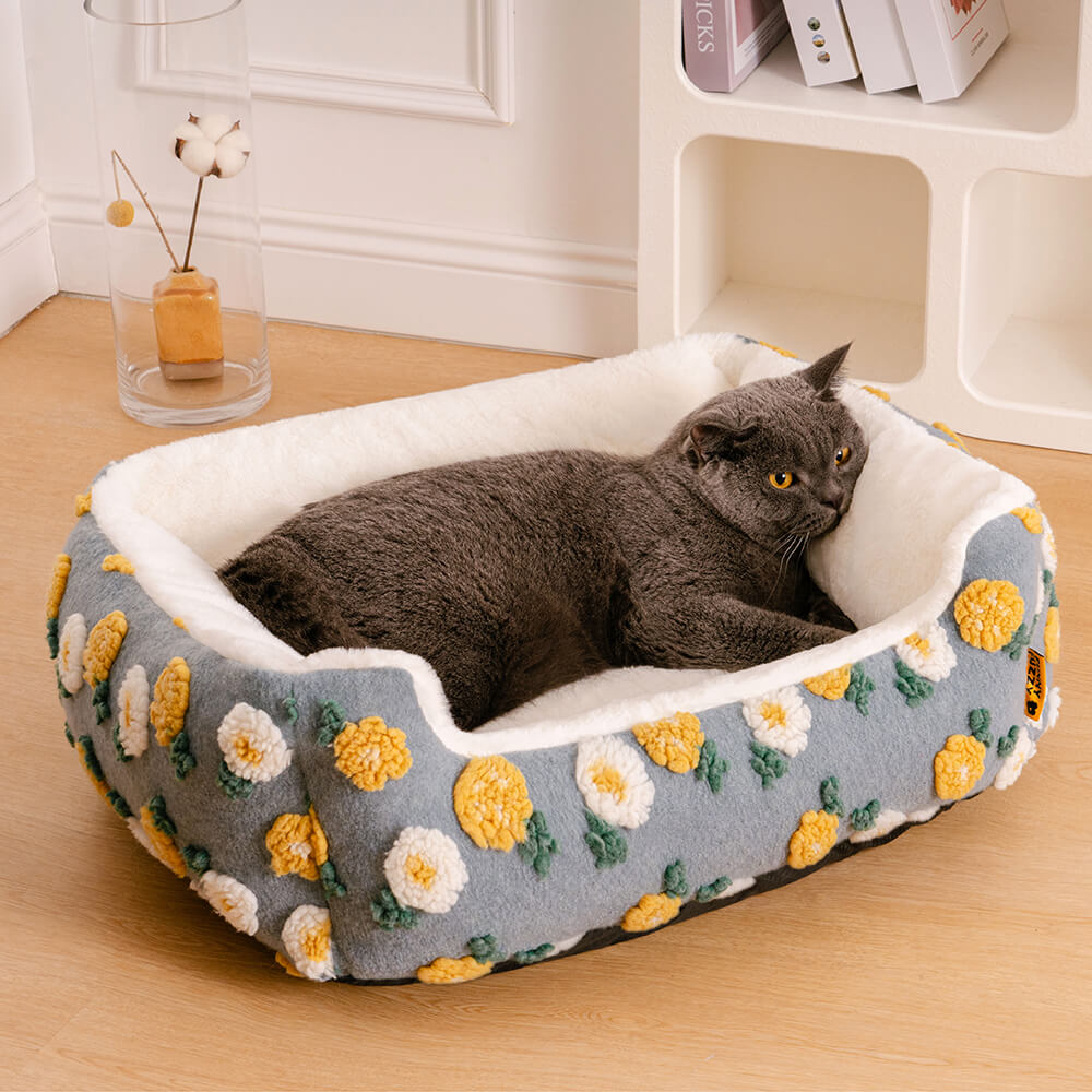 High-quality design cat bed | Dog bed made newest of felted XL sheep's wool yarn, natural white with grey flakes, robust cuddly wool basket