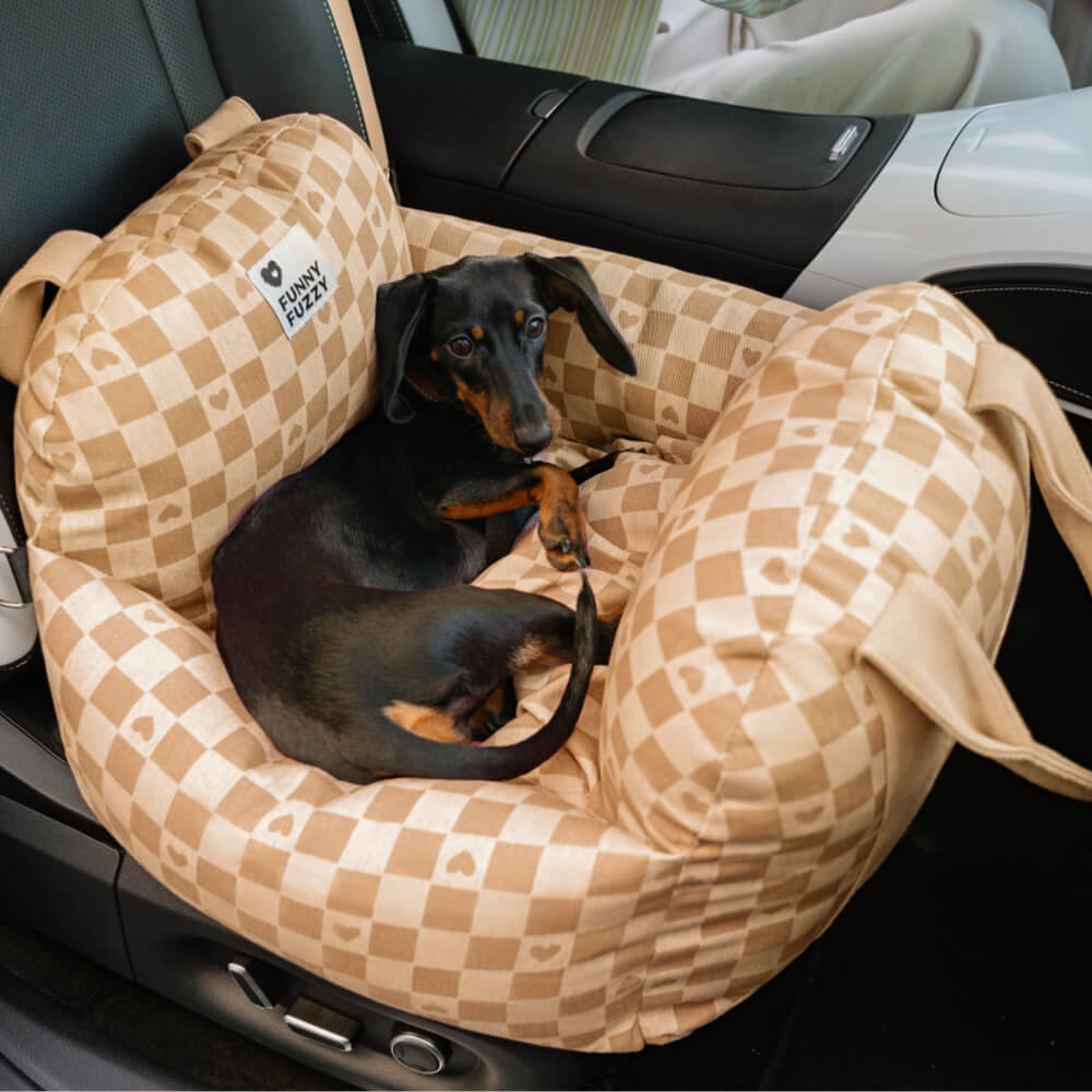 Vintage Heart Checkerboard Dog Car Seat Bed - FunnyFuzzy