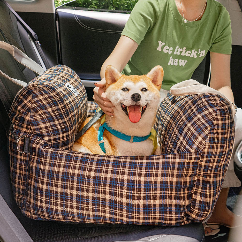 Cama de assento de carro para cachorro de segurança de viagem xadrez vintage