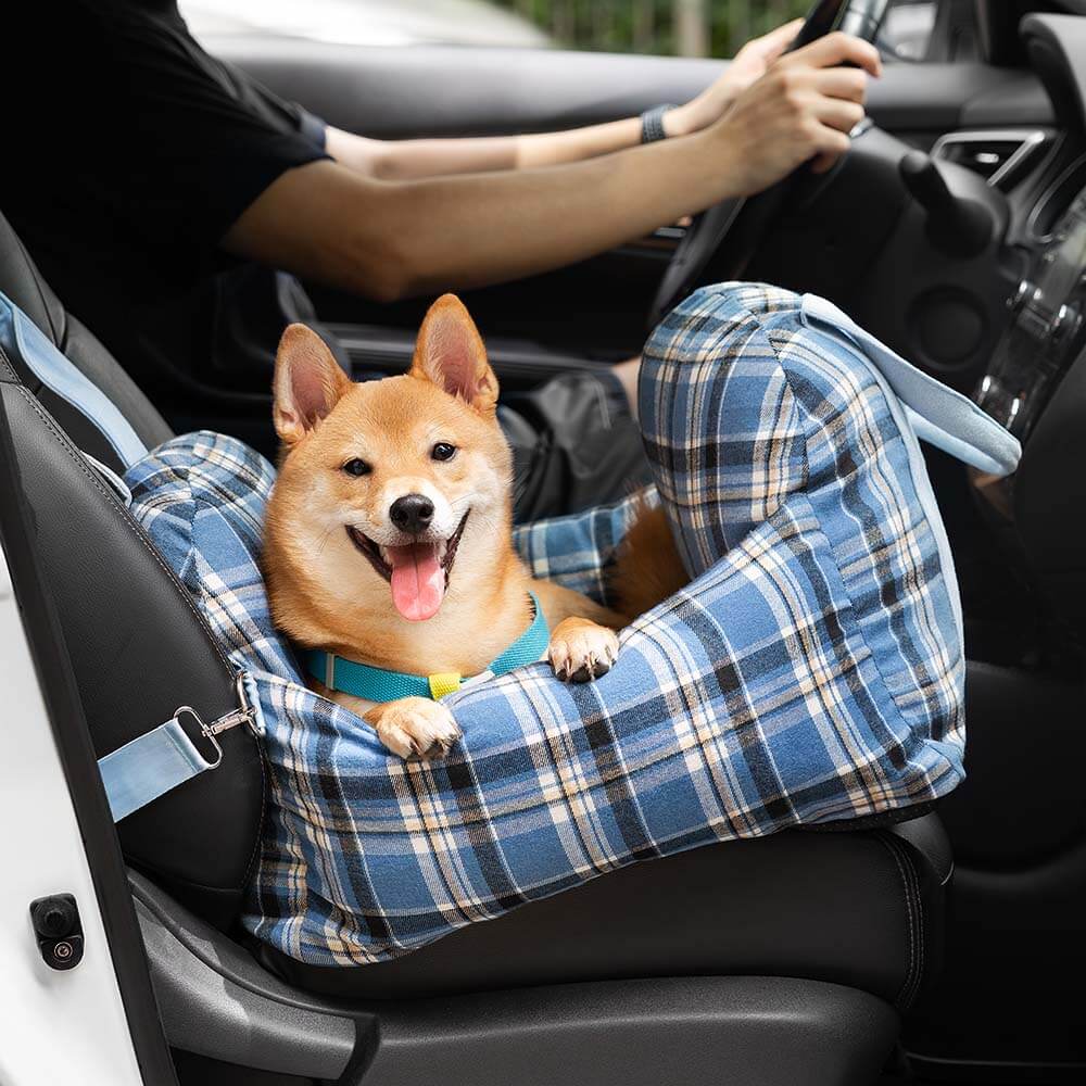 Vintage Plaid Travel Safety Dog Car Seat Bed