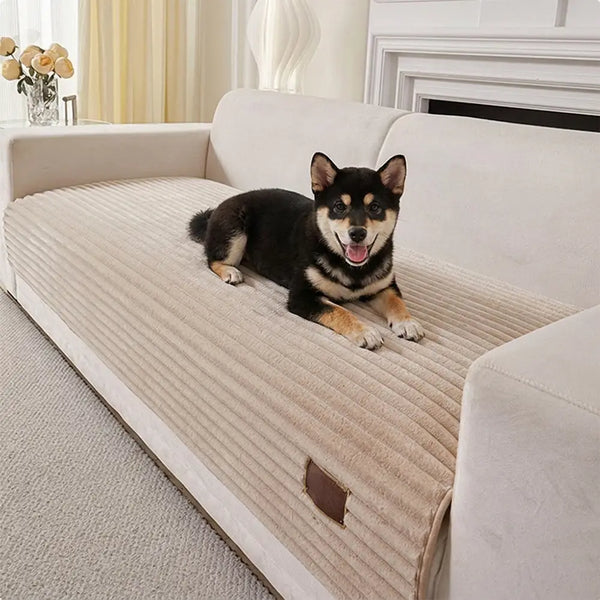 Furry Striped Sofa Protection Non-Slip Couch Cover - Solid