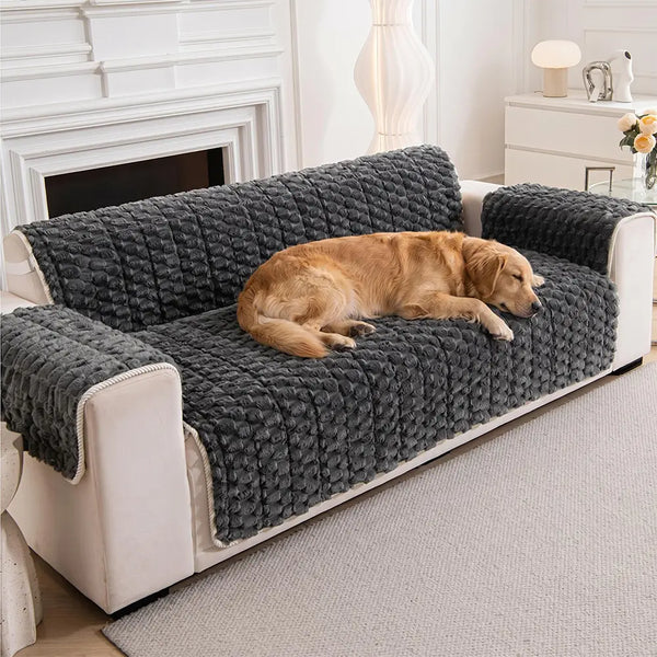 Fuzzy Bubble Plush One-Piece Pet-Friendly Sofa Protection Non-Slip Couch Cover