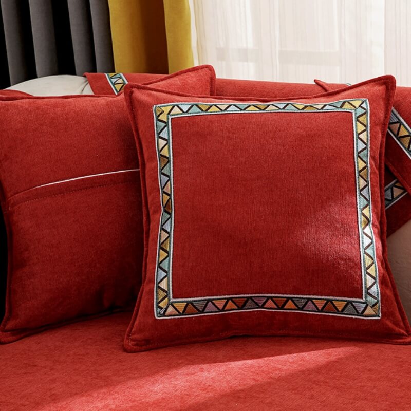 Housse de canapé confortable antidérapante en chenille de couleur unie à décor géométrique