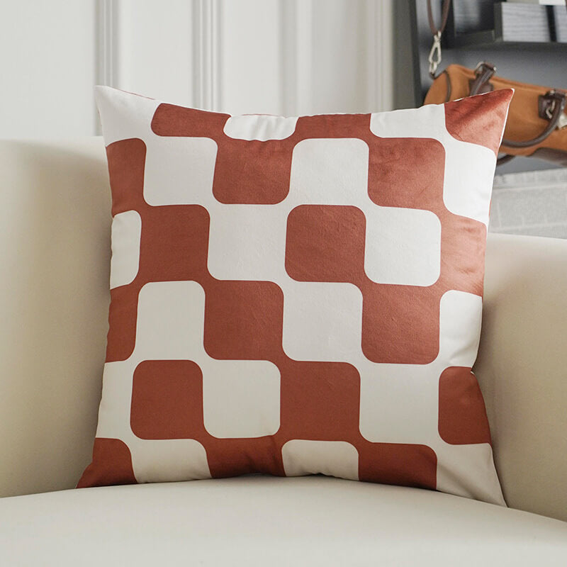 Geometric Labyrinth Check Velvet Throw Pillow