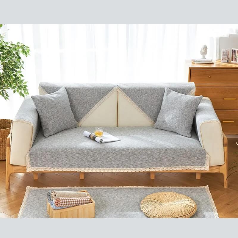 Hand-woven Cotton Linen Non-slip Couch Cover for All Seasons