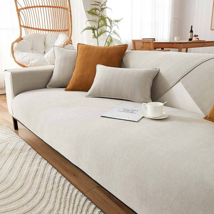 Herringbone Chenille Fabric Furniture Protector Couch Cover - FunnyFuzzy