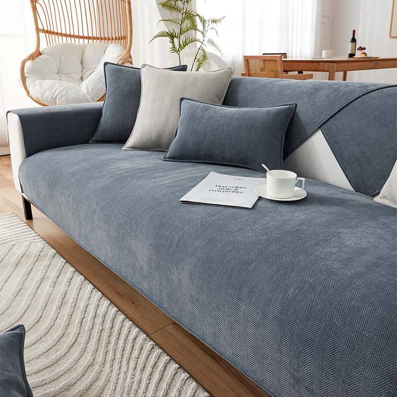 Capa de sofá protetora de móveis em tecido de chenille espinha de peixe