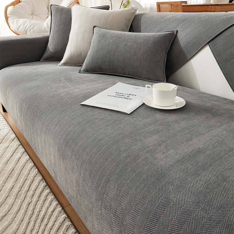 Herringbone Chenille Fabric Furniture Protector Couch Cover