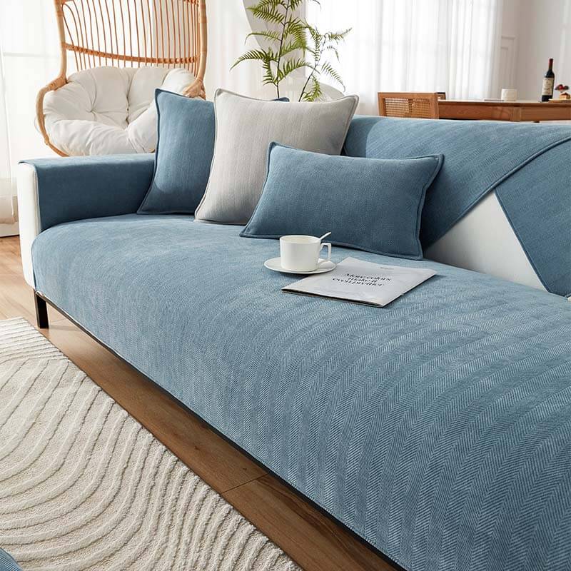 Capa de sofá protetora de móveis em tecido de chenille espinha de peixe