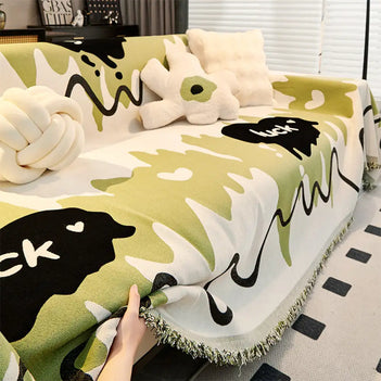 Ice Cream Wavy Chenille Scratch-Resistant Sofa Blanket Couch Cover