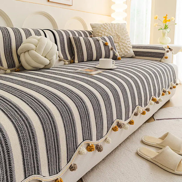 Irregular Contrast Color Chenille Skin-Friendly Non-Slip Sofa Protective Couch Cover